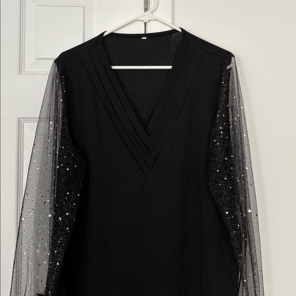 Black top with Sheer Glitter Sleeves